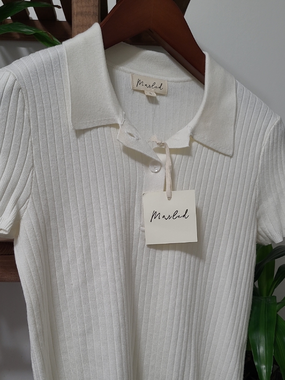 Marled Cream Ribbed Knit Sweater Polo NWT - Picture 5 of 6
